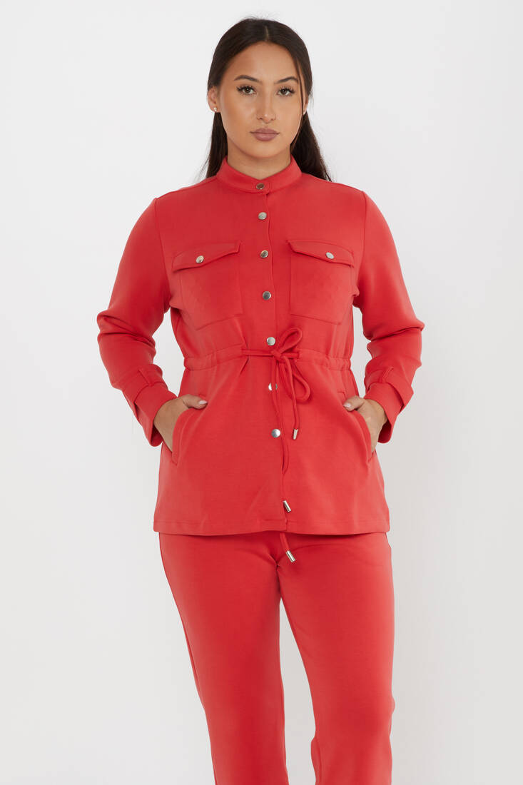 Women's Tracksuit Button Detail Red - 17622 | KAZEE