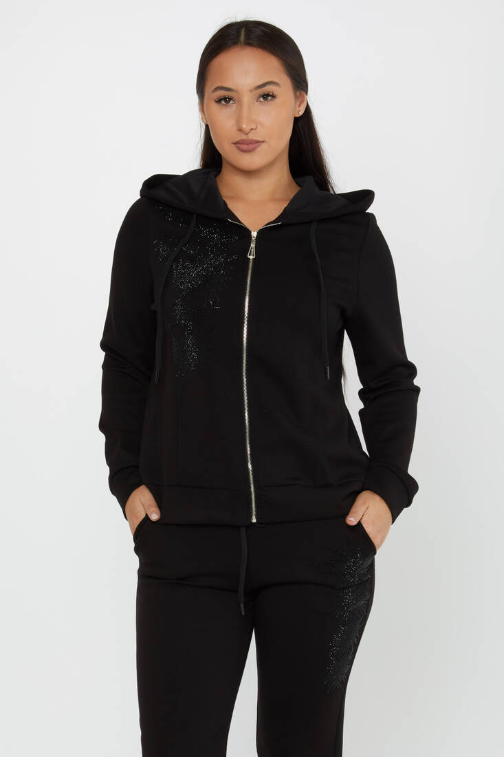 Women's Tracksuit Stone Detail Black - 17560 | KAZEE