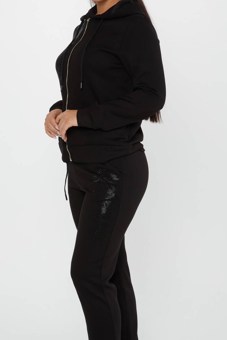 Women's Tracksuit Stone Detail Black - 17560 | KAZEE