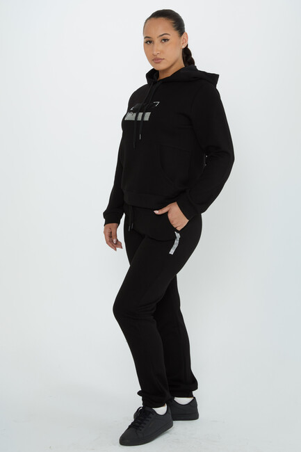 Women's Tracksuit Stone Detailed Black - 17591 | KAZEE - Thumbnail