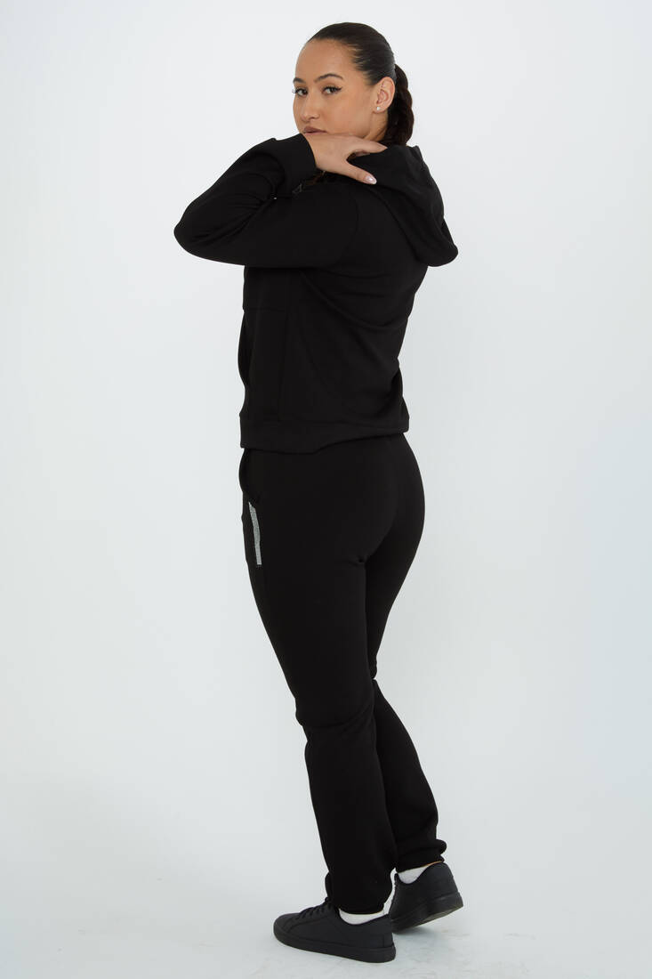 Women's Tracksuit Stone Detailed Black - 17591 | KAZEE