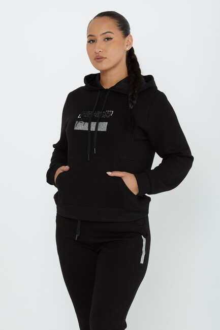 Women's Tracksuit Stone Detailed Black - 17591 | KAZEE - Thumbnail