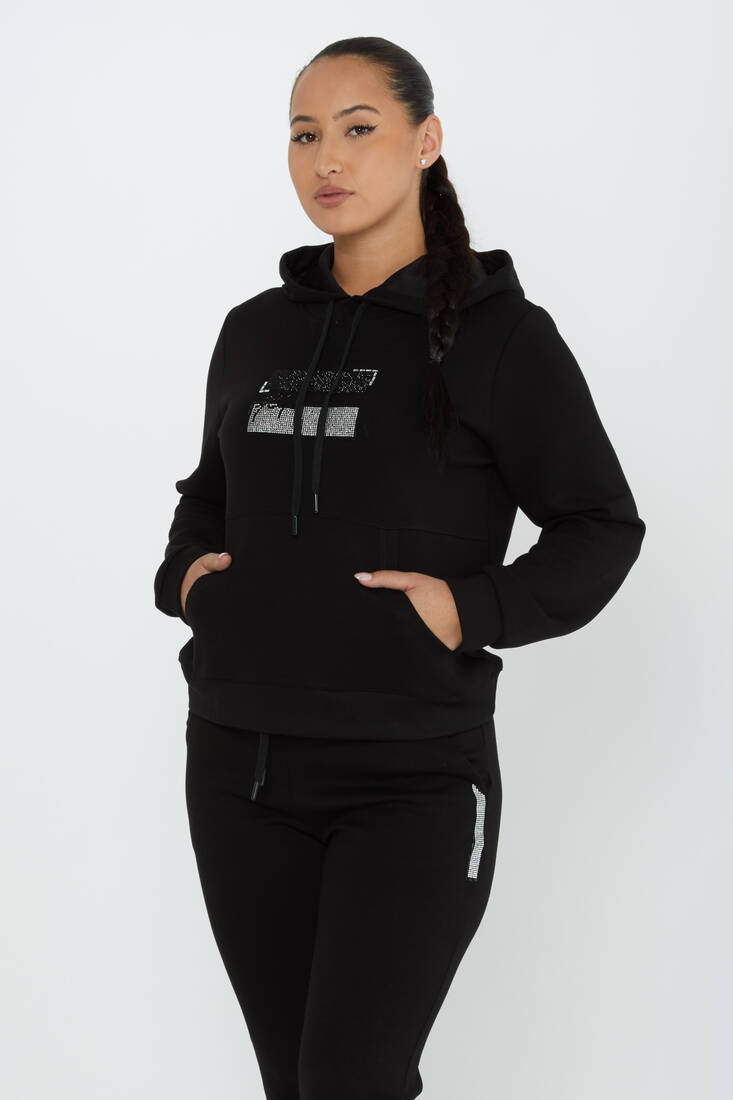 Women's Tracksuit Stone Detailed Black - 17591 | KAZEE