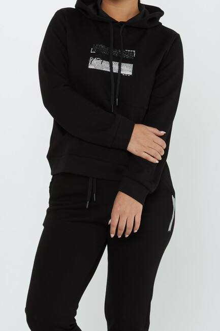 Women's Tracksuit Stone Detailed Black - 17591 | KAZEE - Thumbnail