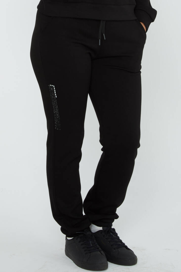 Women's Tracksuit Stone Detailed Black - 17591 | KAZEE