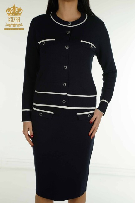 Women's Two Piece Suit Pocket Detail Navy Blue - 30867 | KAZEE - Thumbnail