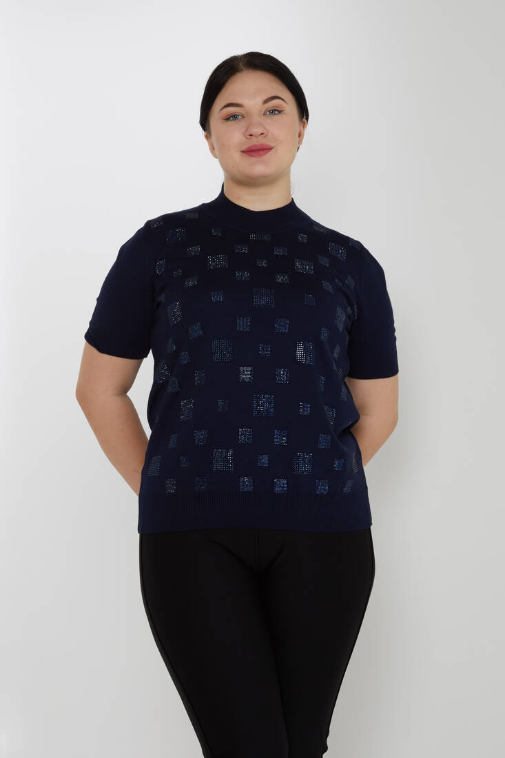 Женский трикотаж с воротником-стойкой Stoned Navy Blue - 31550 | КАZEЕ